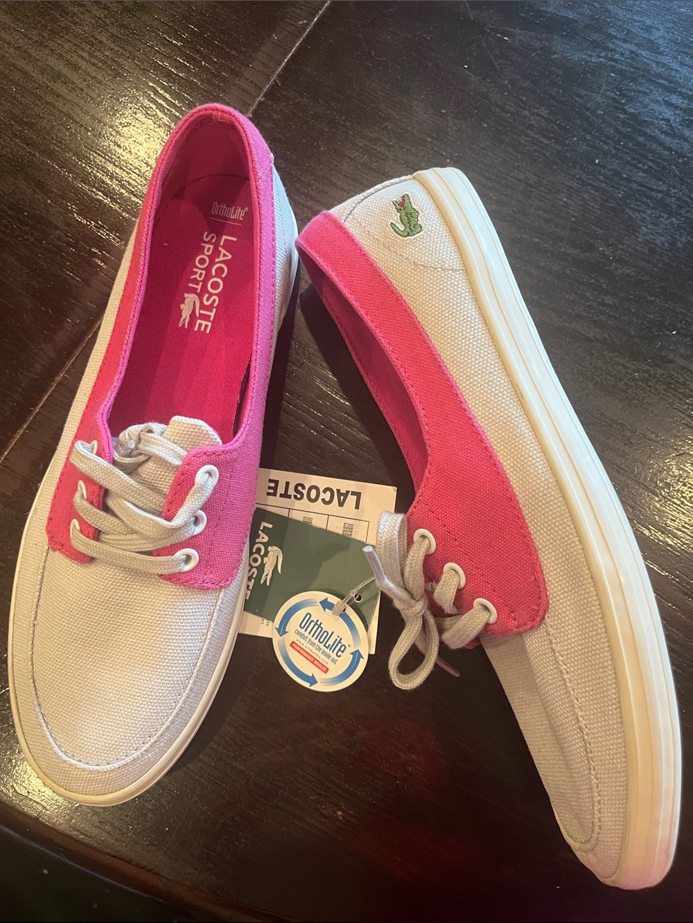 Lacoste Cream Canvas Sneakers with Pink Trim NWT 6 - Picture 2 of 2